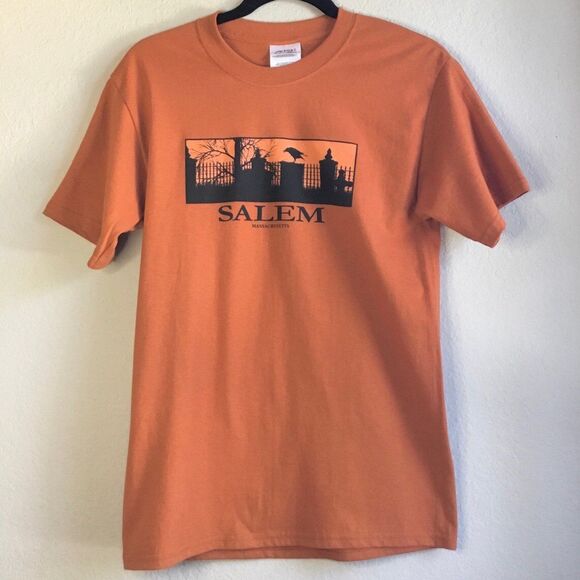 Salem Massachusetts orange tshirt raven graveyard tree witchy witchcore - Picture 1 of 4